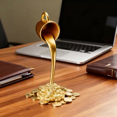 Sunwer [풍수 재물] 커피컵 동전 데코 장식품 사업운 성공 운식 집들이 개업 선물 사무실 책상 소품, 금색