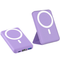 Podoru 맥세이프 보조배터리 PD22.5W 고속충전 10000mAh 대용량 무선 아이폰 보조베터리 휴대용 거치대, 퍼플