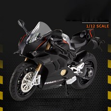 112 Sacle V4S Panigale 오토바이 장난감 자동차 모델 금속 차체 합금 다이캐스트 사운드 라이트 생일 크리스마스 선물, [01] Black, 1개