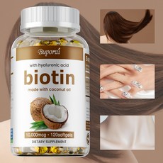 고함량 비오틴+ 히알루론산소프트젤 모발 & 손톱 강화 피부 탄력 개선 두피 건강 콜라겐 생성 지원 코코넛 오일 베이스 글루텐 프리 비건 제품, 3개, 60정