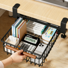 책상정리함 식탁 책상 아래 서랍정리함 무타공 서랍형 정리함 1단 2단, 블랙