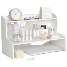 白色梯形收納架 Ins風 雙層置物架 文具收納架 書本收納架 化妝品收納架 桌上收納架 增高架, 白色, 2層