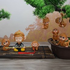 桃園出貨 車內擺件 齊天大聖車用搖頭公仔可愛猴子汽車 擺件 孫悟空車內創意車上 裝飾 品, 黃黑藍孫悟空+猴子6只（7件套）, 1個