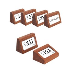 AetJxixee 6팩 미니 목재 가격 태그 라벨 홀더 테이블 탑 스탠드 또는 리클라인 소형 사인 홀더 소매점 부티크 이름 카드 레스토랑 식품 라벨링용 (4.9 x 2.0cm(