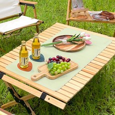 레더스 캠핑 테이블매트 가죽 방수 롤테이블보, 올리브그린