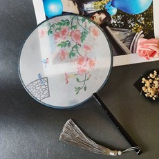 灼華旗袍 古典圓扇系列 中國風花鳥木柄舞蹈團扇 漢服表演半透圓扇子, 31#鳥語聞香, 1個