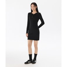 매장정품 무신사스탠다드우먼 MUSINSA STANDARD WOMAN 우먼즈 리브드 와이 넥 긴소매 미니 드레스 [블랙] MWEOE5Z02-BK 540525