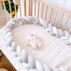 침대범퍼 침대울타리 범퍼침대가드 침대가드 트위스트, 3 가닥   흰색 + 밝은 회색 + 밝은 회색. 세척