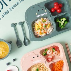 공룡식판 천연 선물용 식기세트, 1개, 1공룡식판세트-그린