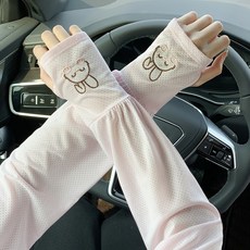 冰絲防曬袖套女夏防紫外線可愛兔子騎行寬鬆護臂薄款透氣防曬冰袖粉色均碼, 1個, 均碼