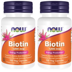 NOW Foods 生物素1000mcg能量膠囊, 100顆, 2罐