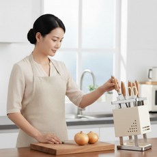 루미에르 넉넉한 수납공간 물빠짐 칼꽂이, 1개, 크림 화이트