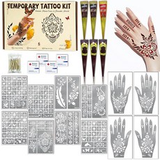 136 PCS Temporary Tattoos Stencils Kit Kit - 6 Pcs Tattoo Cones 3 Color(Brown Black Red) Ink DIY, 멀티컬러