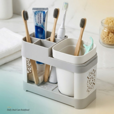 탈론나인 분리수납 통풍건조 칫솔 세면도구 정리세트 칫솔 홀더, 1개, 화이트그레이+싱글컵