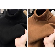 1+1 남성 목폴라 니트 스웨터 캐주얼 가을 겨울 도톰 풀오버 상의 루즈핏 터틀넥 니트 긴팔티 심플 데일리 남자 일체형 기모 스웨터 CY