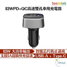 Soodatek 83W PD+QC 高速雙孔車用充電器