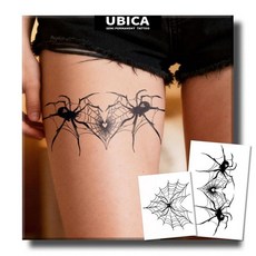 UBICA 반영구 타투 여성용 사실적인 긴 임시 2장 팔 등 종아리를 위한 가짜 타투 방수 반사 없음 1-2주 지속 (벌새 꽃 & 장미 인용문 디자인), 대형 거미줄 하트