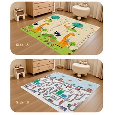 XPE爬爬墊加厚寶寶可摺疊爬行墊家用客廳地墊嬰兒防摔墊跨境工廠, 1個, A面蘋果樹長頸鹿+B面汽車道路