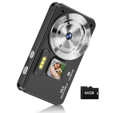 디지털 카메라 자동 초점 4K 64MP 포인트 촬영 64GB 카드 18배 흔들림 방지 컴팩트 비디오 카메라로 청소년용 학생용 남학생 초급 흰색, 디지털 카메라, 자동 초점 4K 64MP 포인트 앤 슛, 블랙