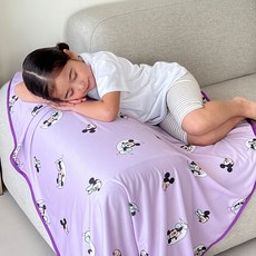 ECLL 무형광 쿨메쉬 블랭킷 아기 여름 담요 +파우치, 디즈니미키미니(퍼플)