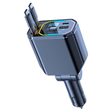 閃電快充 車用充電器 伸縮線 TYPE-C+Lightning, 黑色, 快充【伸縮綫TPYE-C+TPYE-C+TPYE-C】ly010-2