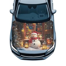 Wismoutput 크리스마스 눈사람 자동차 전면 후드 커버 프로텍터 세단 SUV 소형 트럭 자동차 후드 랩 담요 자동차 외부 액세서리 실내 실외 장식