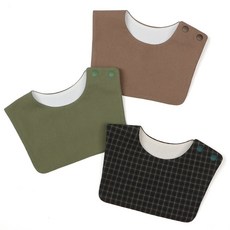 베베띵 사각사각 아기 침턱받이 3종 세트 / 핸드메이드 오가닉 턱받이/ 체크 세일러 침받이, 1개, 3개입, 2번_스코틀랜드에서+말차라떼그린+모던베이지