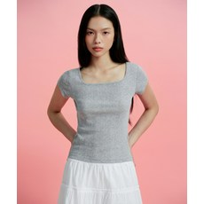 매장정품 무신사스탠다드우먼 MUSINSA STANDARD WOMAN 우먼즈 포인텔 스퀘어 넥 캡 슬리브 티셔츠 [멜란지 그레이] MWETS4Z09-MG 541947