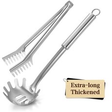Pleafind 스파게티 스푼 및 집게 - 30.5cm(12인치) 매우 두꺼움 논스틱 포크 주방 집게 쉬운 보관 식기 세척기 사용 가능 요리를 위한 인체 공학적 디자인, Large Spaghetti Spoon + Large