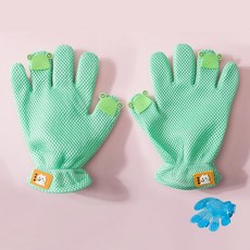 寵物擼貓手套貓咪去浮毛脫毛佈偶貓長毛貓去毛神器擼貓按摩手套MQGQ, 綠色小青蛙一雙, 1個