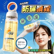 台灣出貨SPF50水晶防曬噴霧，冰感清涼，防水防曬黑，光圈防曬，夏日戶外必備, 1個, (VSZE)環形噴頭防曬噴霧-90ml
