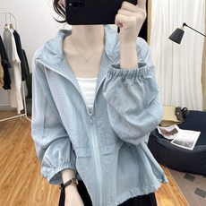 Kdragon 여성 얇은 집업 후드 점퍼 스트링 루즈핏 경량 아우터