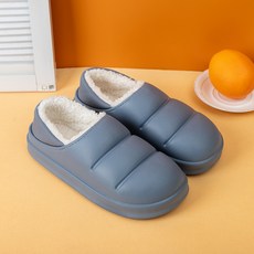 방수 면 슬리퍼 여자 겨울 가방 과 가정용 홈 벨벳 두꺼운 바닥 실내 산후 보온 면 신발 남자 도매, 푸르스름하다