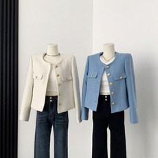 금장 봄자켓 봄 여성 베이직 페미닌룩 자켓 고급스러운 트위드 하객룩 금장버튼 아우터