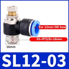 Air SL 1/8 1/4 3/8 1/2 속도 제어 공압 피팅 스로틀 밸브 컨트롤러 4 6 8 10mm 호스 튜브 빠른 연결 조절, 12 12-03, 1개
