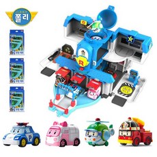 로보카폴리 열리는 구조 본부 플레이 세트 + 다이캐스팅 4종(폴리 엠버 로이 헬리) + 트랙세트 3개 스타터 세트, 세트상품, 1개