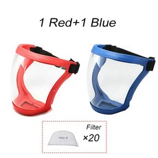 필터 투명 풀 페이스 실드 스플래시 방지 마스크 김서림 안전 안경 보호 눈 얼굴, 1Red and 1Blue, 한개옵션1
