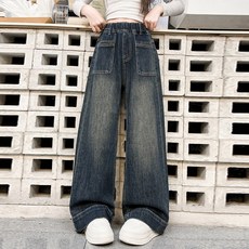 봄 주니어 블렌딩 워싱 와이드 데님팬츠