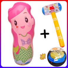 台灣出貨 大號95cm充氣恐龍不倒翁玩具兒童PVC氣球健身卡通拳擊禮品, 90cm美人魚+打氣筒+65cm錘, 1個