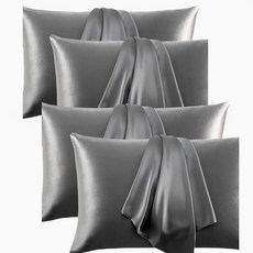 새틴 베개 커버 2개 세트 - 머리카락과 피부를 위한 실키 커버 봉투 클로저가 있는 실크 커버와 유사한 2팩 여성 남성용 선물 (2 블랙 표준) FLCA 129679 8, 4, 다크 그레이