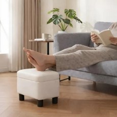 의자발받침대 다리받침대 PU가죽 발받침대 풋스툴 현관 간이 의자 발해먹, 1개, 스카이블루