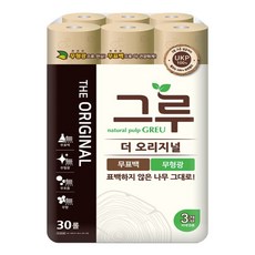 그루 오리지널 무표백 천연펄프화장지 3겹 33m 30롤 1팩