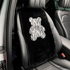 冬季毛絨加厚汽車坐墊 黑白斑馬熊, 1個, 兔毛小熊-靠背1片