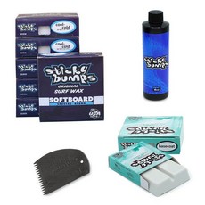 Sticky Bumps 오리지널 SoftBoard 서핑 왁스 번들 | 85g - 2팩 베이스코트(전체 온도) + 6팩 쿨/콜드 (20.6°C/45°F/40°F) 빗 및 리, 쿨/콜드 6개 + 베이스코트 2개 + 빗 + 리무버