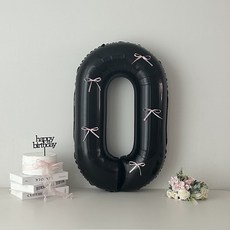 연지마켓 블랙 대형 숫자 풍선 리본 기념일 생일, 1개, 핑크리본 + 블랙숫자 0