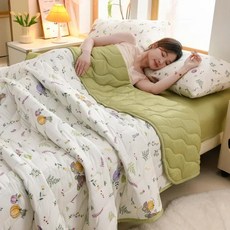 꽃 봄 여름 담요와 베개 커버 피부 싱글 더블 퀼트 니트 통기성 에어컨 이불, 01 200x230cm 3 pcs set, 2. 200x230cm 3 pcs set / A. 4