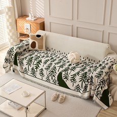 卡通植物圖案簡約現代沙發蓋布，四季通用雪尼爾沙發巾, 流雲黑色,180*130cm（無扶手單人位）, 1個