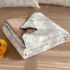 물세탁 가능한 면 여름용 이불 에어컨 이불 세탁기 사용 가능한 얇은 이불, 150*200cm 싱글 여름 이불, 레트로 플라워 드로잉