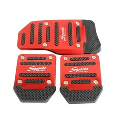 3PCS 자동차 페달 개조 브레이크 가속기 클러치 알루미늄 합금 미끄럼 방지 패드 스테인레스 스틸 범용, 01 red