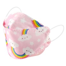 韓國兒童KF94口罩 幼幼口罩 台灣出貨 4D立體口罩 魚嘴形口罩 四層防護 卡通口罩, 粉色彩虹雲, 1個, 10個裝